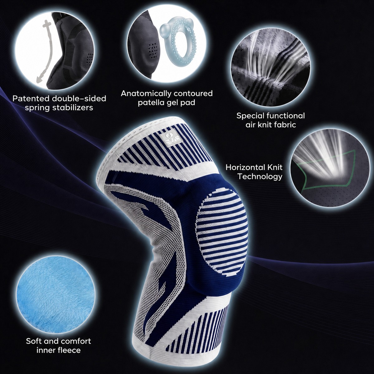 Sports Knee Sleeve with Silicone Cushion & Side Spring Support